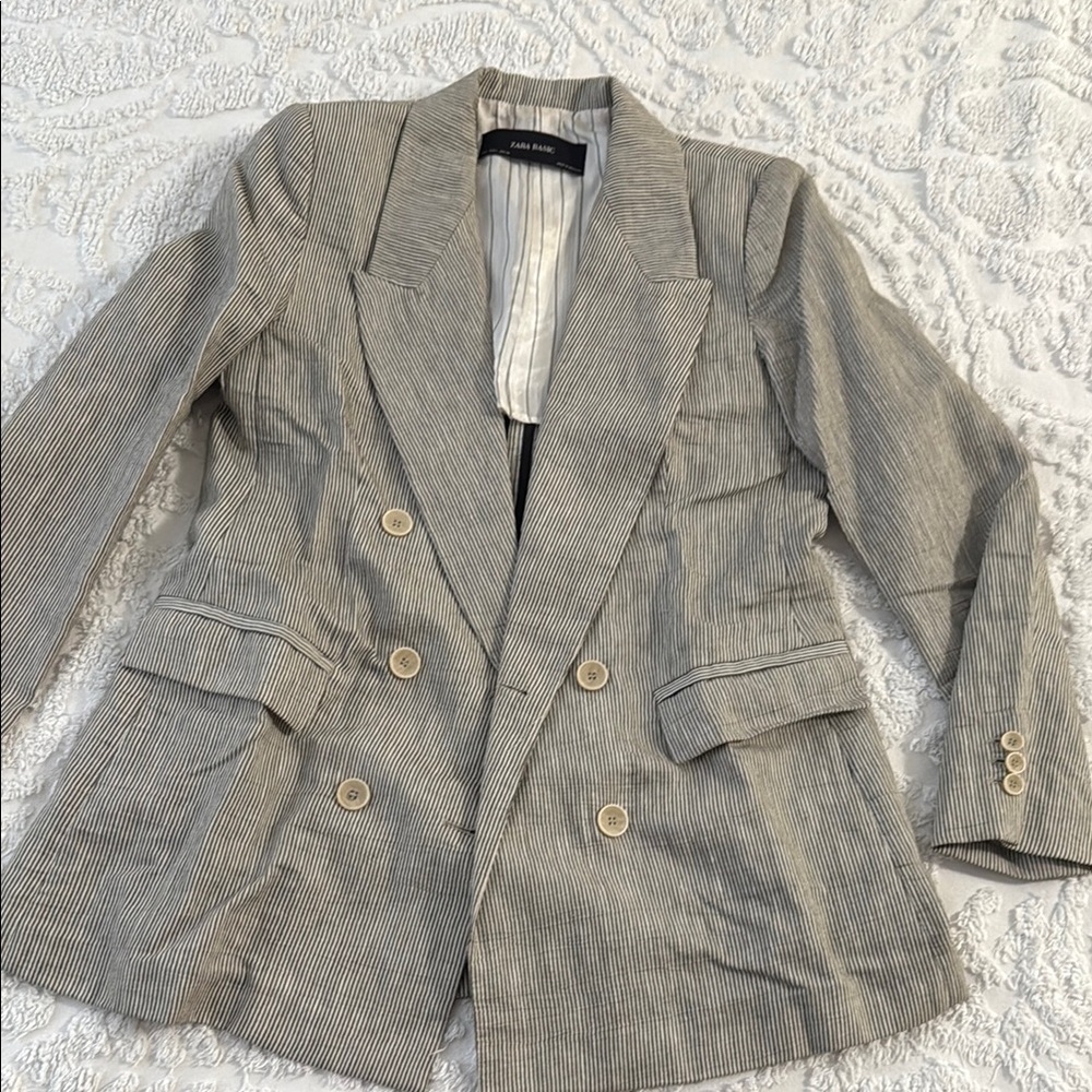 Zara Stripped Tailored Gray Blazer - L